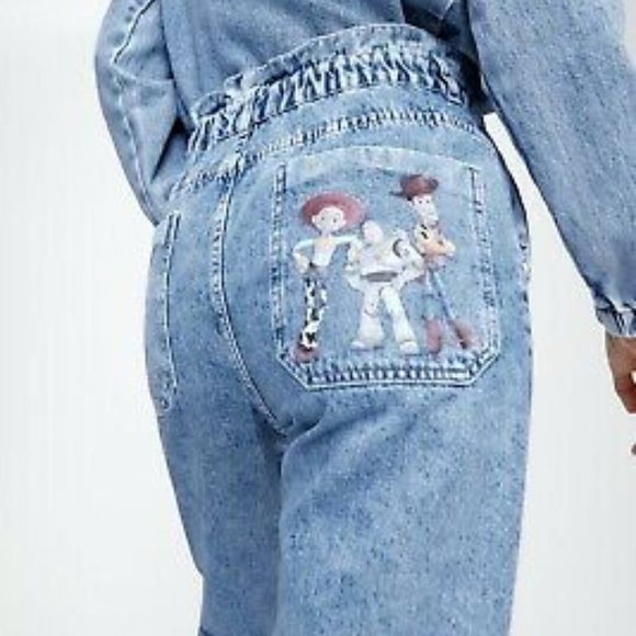 Zara Denim - New Zara x Disney Toy Story High Waist Elastic Waistband Cropped Paper Bag Jeans